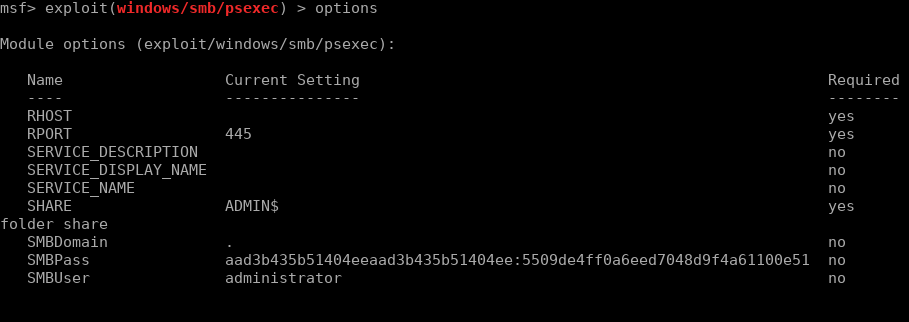 metasploit options