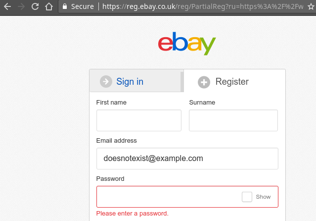 Ebay where user doesn't exist